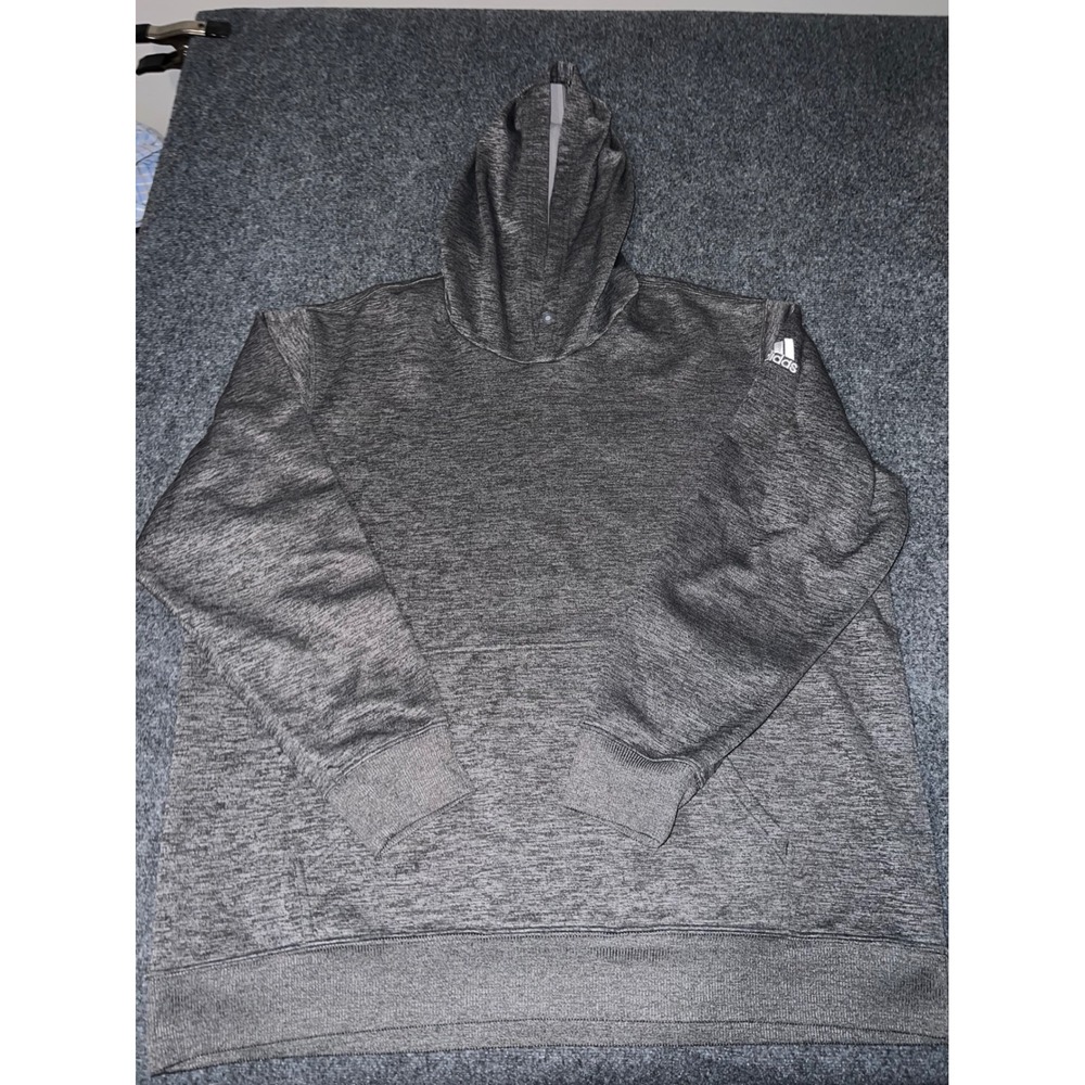 Adidas ClimaWarm Hoodie Mens 2XL Gray Heathered Fleece Sweatshirt Logo